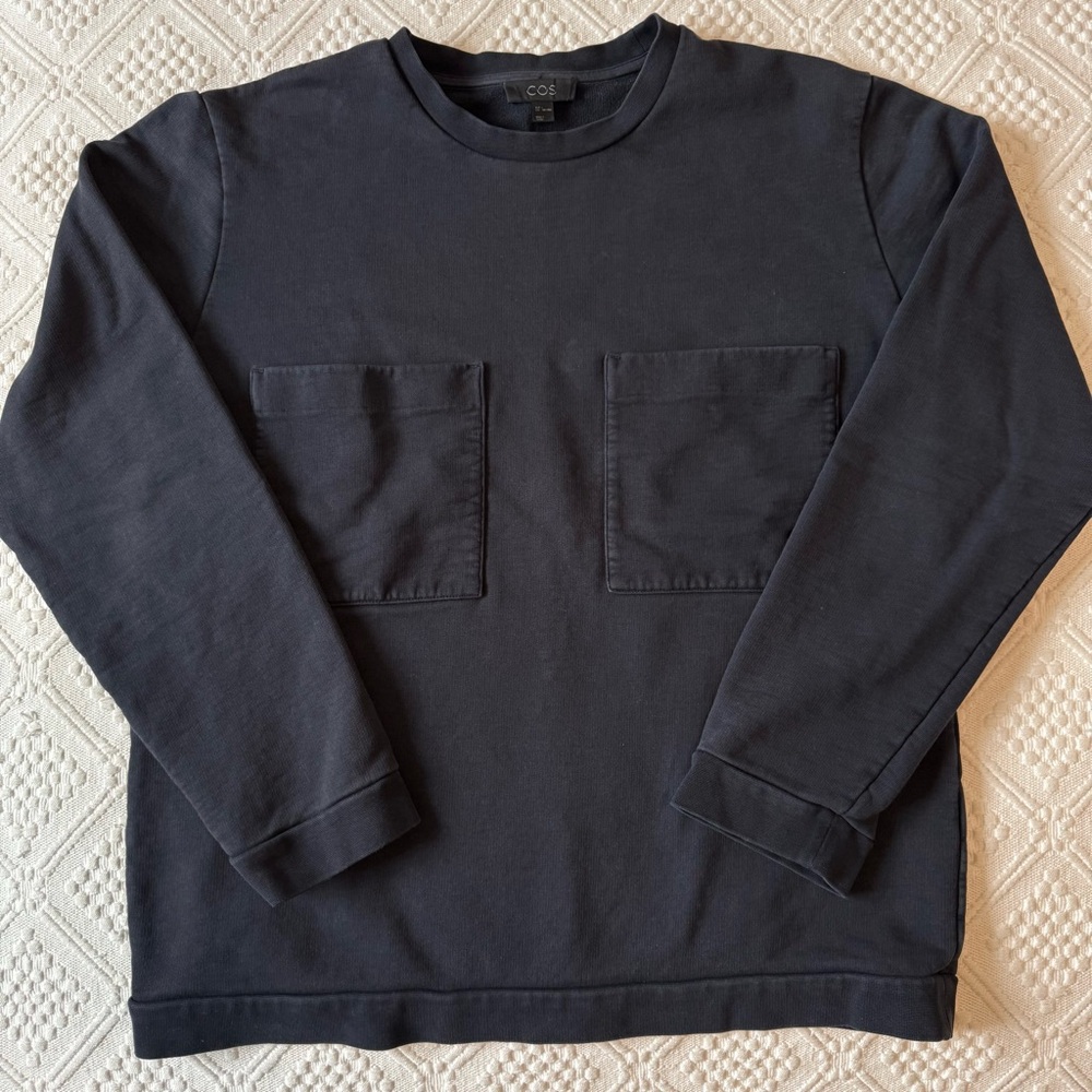 COS Navy Blue Crewneck Sweatshirt with Front Patch Pockets